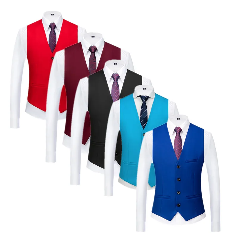 Pure Color Formal Suit Vest Black Red British Style Men Business Social Party Wedding Groom Dress Waistcoat Homme Slim Fit Top