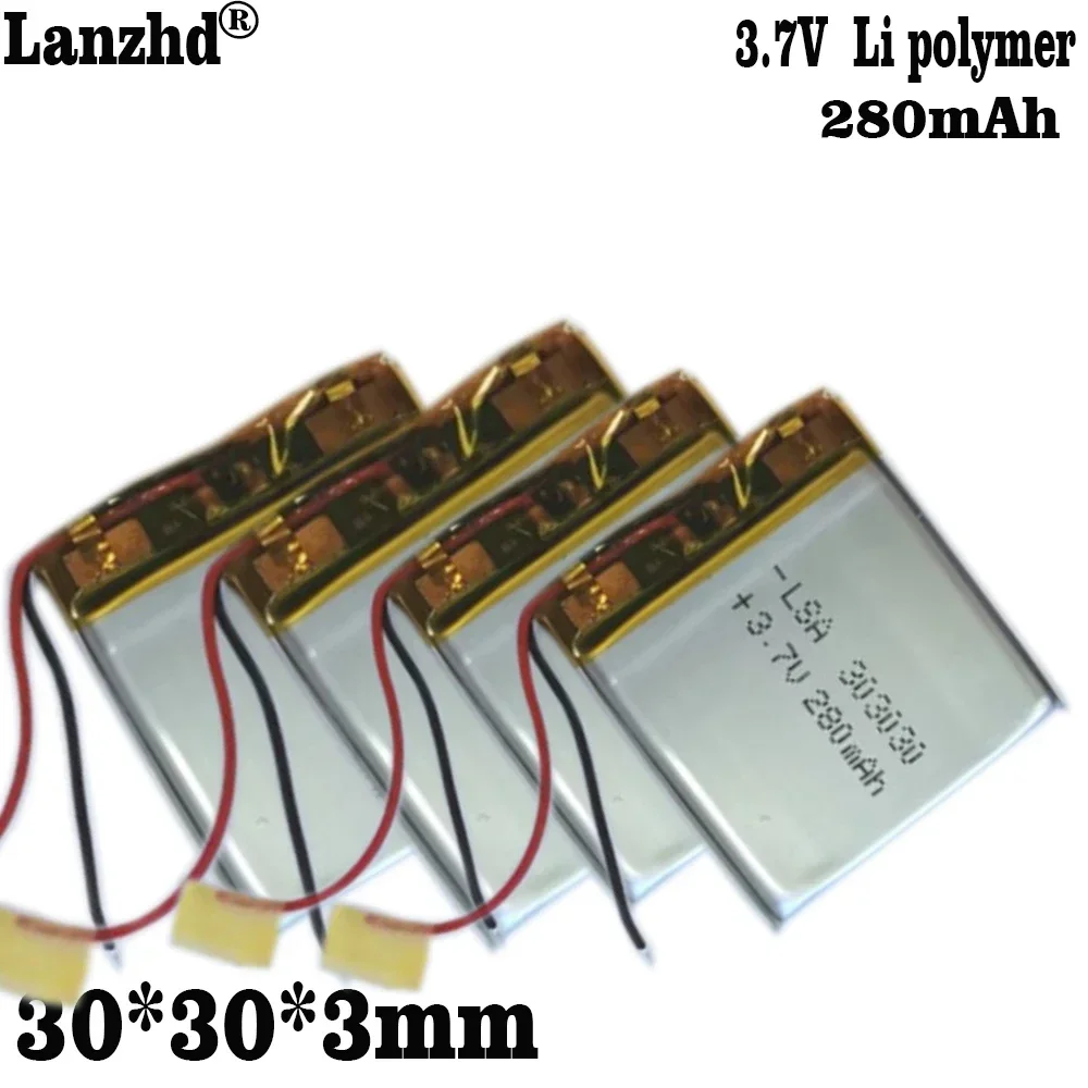 Batería de iones de litio de polímero li-po para monitoreo de dispositivos médicos, equipo digital inteligente usable, 1-12 piezas, 303030 Li, 3,7 V, 280mAh