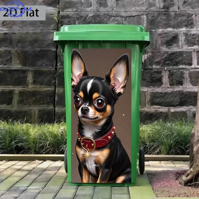 [2D Flat Printing]1pc Trash Can Sticker[Title Has Been Translated, Do Not Change] Cute Chihuahua Design Theme Wall Sticker Sel