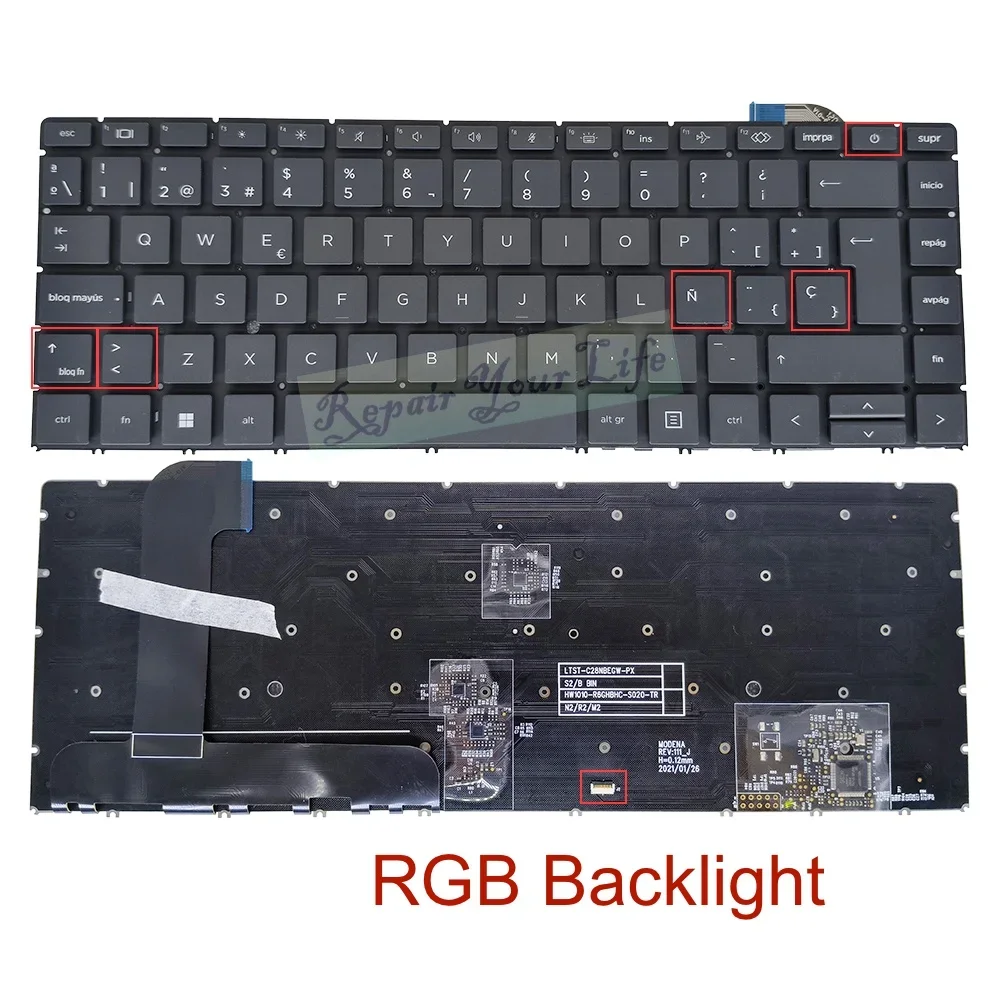 US Spanish RGB Backlit Keyboard For HP ZBook Studio G7, Studio G8 Notebook Keyboards English M14606-001 PK132YM1D34 SN19MCB4E