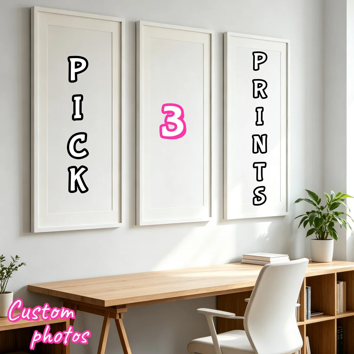3pcs Large Vertically Custom Canvas Poster Personalized Photo Printing for Family Life Pets Scenery Anime Comics Star Home Decor