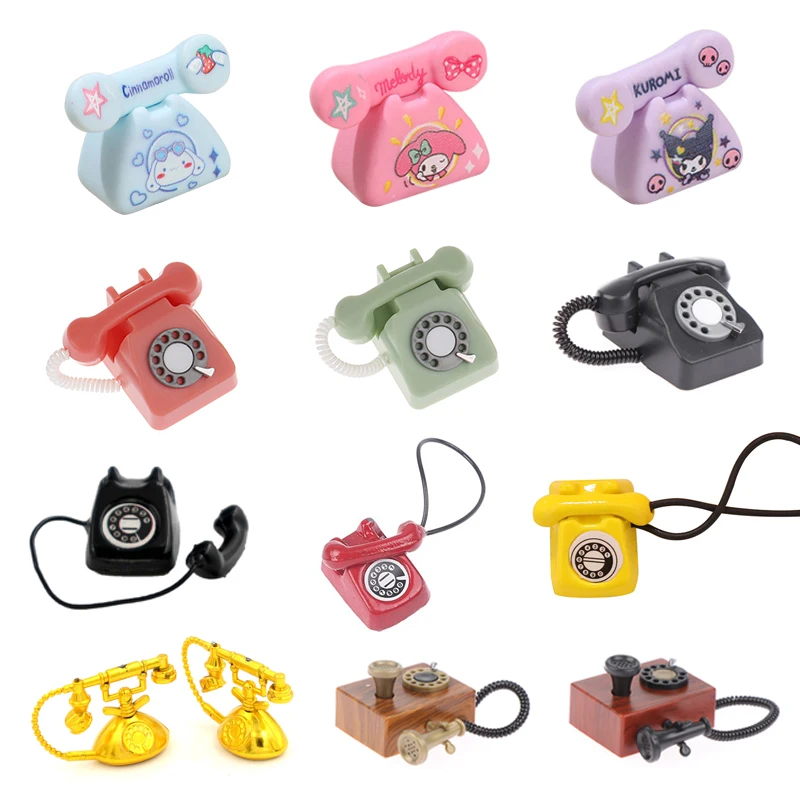 1: 12 Dollhouse Mini Ornaments Simulated Fixed Telephone And Retro Telephones Vintage Telephone Dolls Houses Furniture Decor