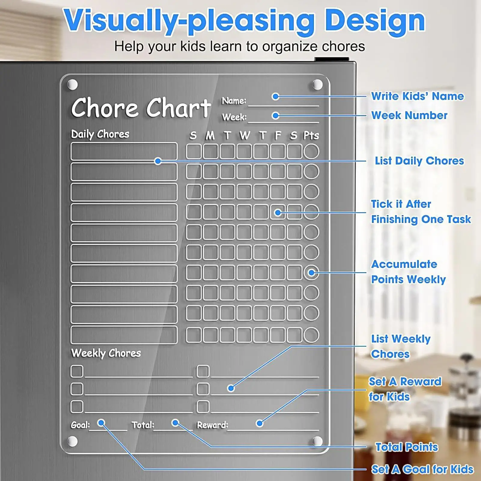 Таблица семейных работ, прозрачный контрольный список для сухого стирания, стираемый планировщик, магнитная доска для дома, детей, рутинный взрослый, подростковый, семейный