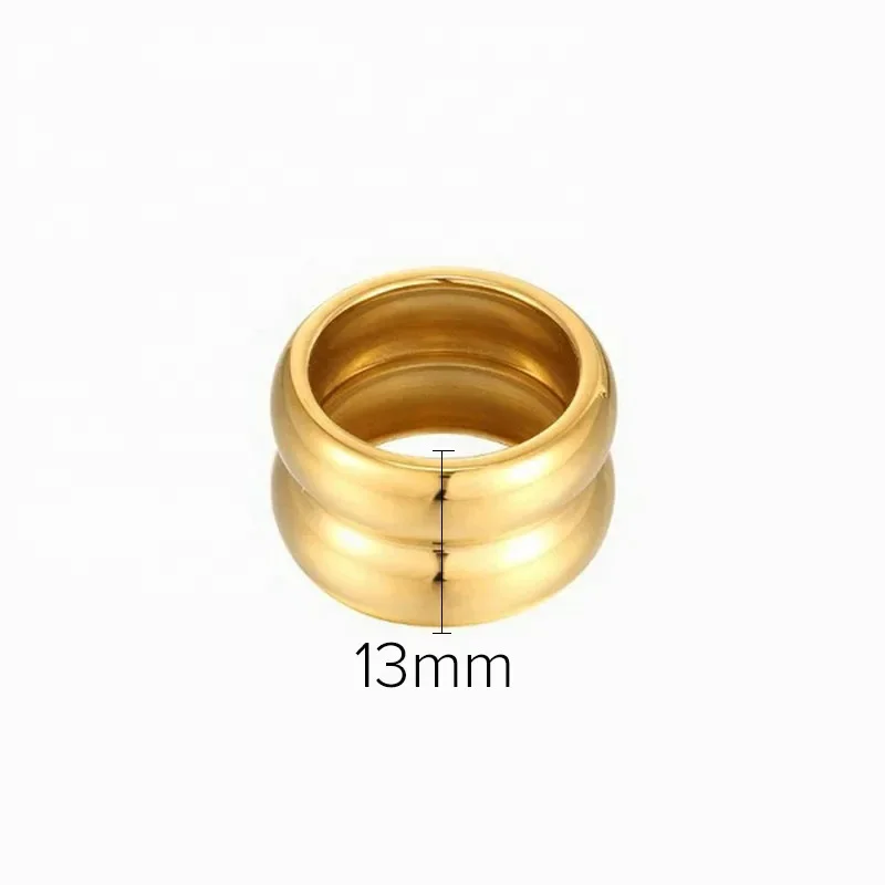 MHS.SUN Unisex Double Layer Gold Plated Wide Rings Fashion Stainless Steel For Women Men Smooth Chunky Jewelry Waterproof