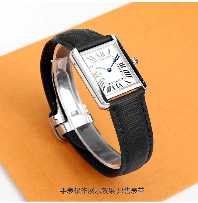 16 مللي متر 18 مللي متر 20 مللي متر حزام ساعة من النايلون ل كارتييه تانك الرجال سانتوس المرأة سوار قماش جلد البقر سوار للطي مشبك #5