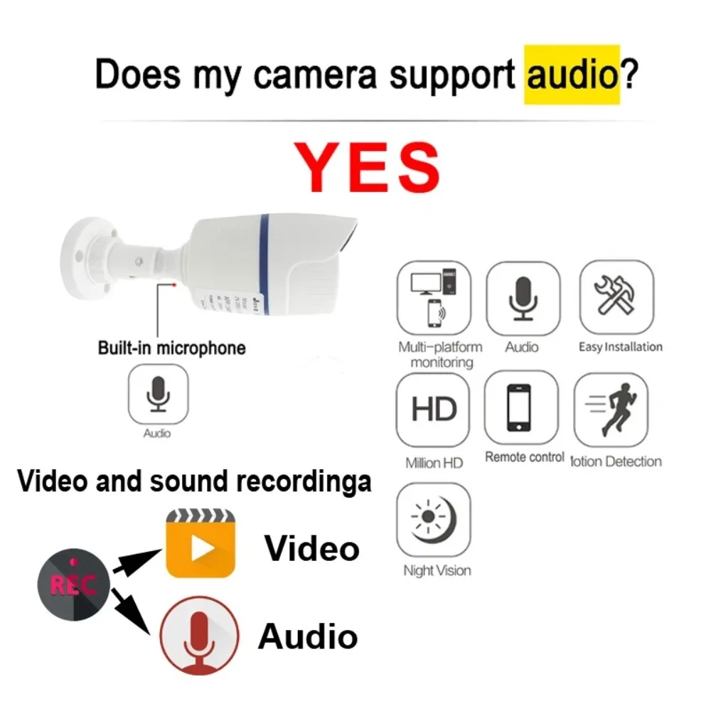 4K 4MP 5MP Poe Camera IP Outdoor Waterproof Security Surveillance Night Vision Onvif Audio CCTV Video HD Home Cam Net