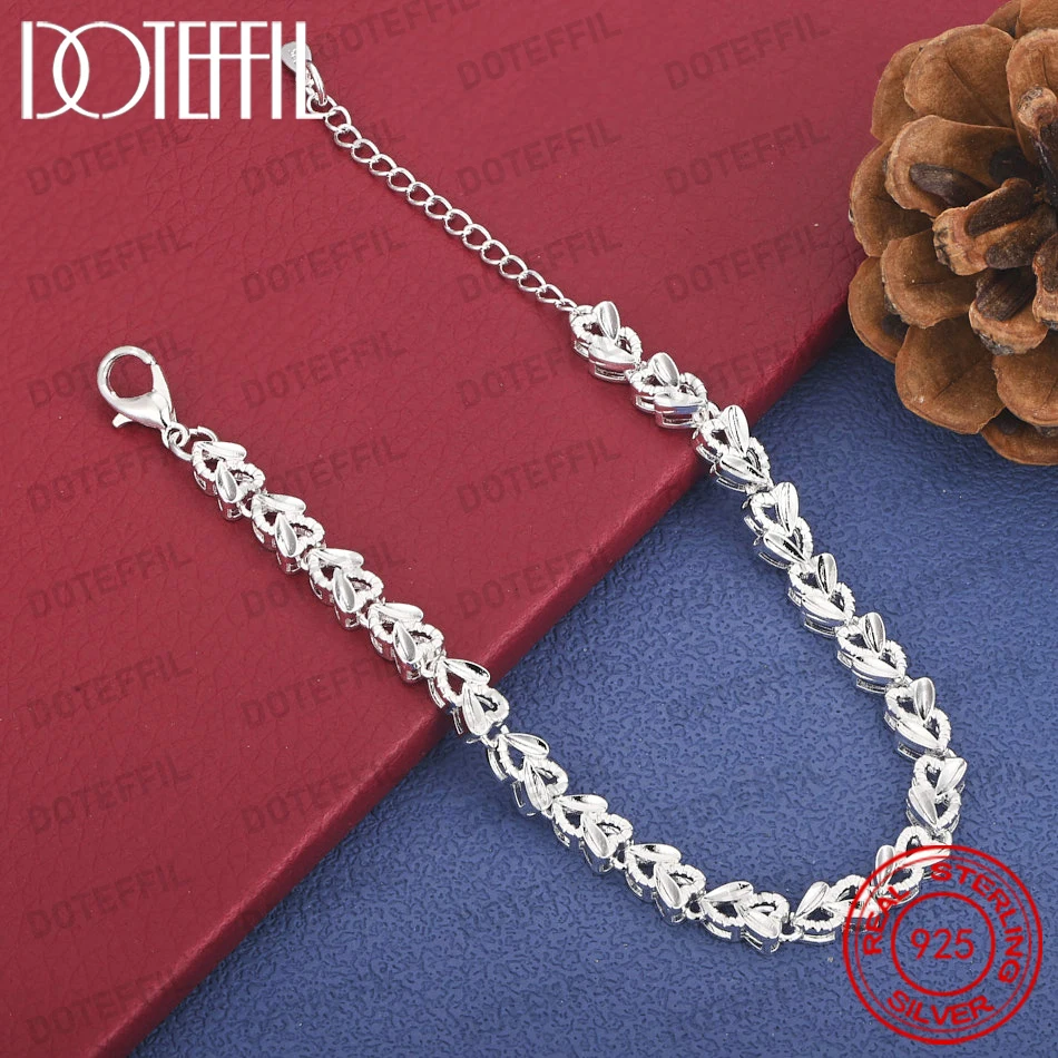 

DOTEFFIL 925 Sterling Silver Heart Linked Bracelet Fashionable Minimalist Jewelry Women
