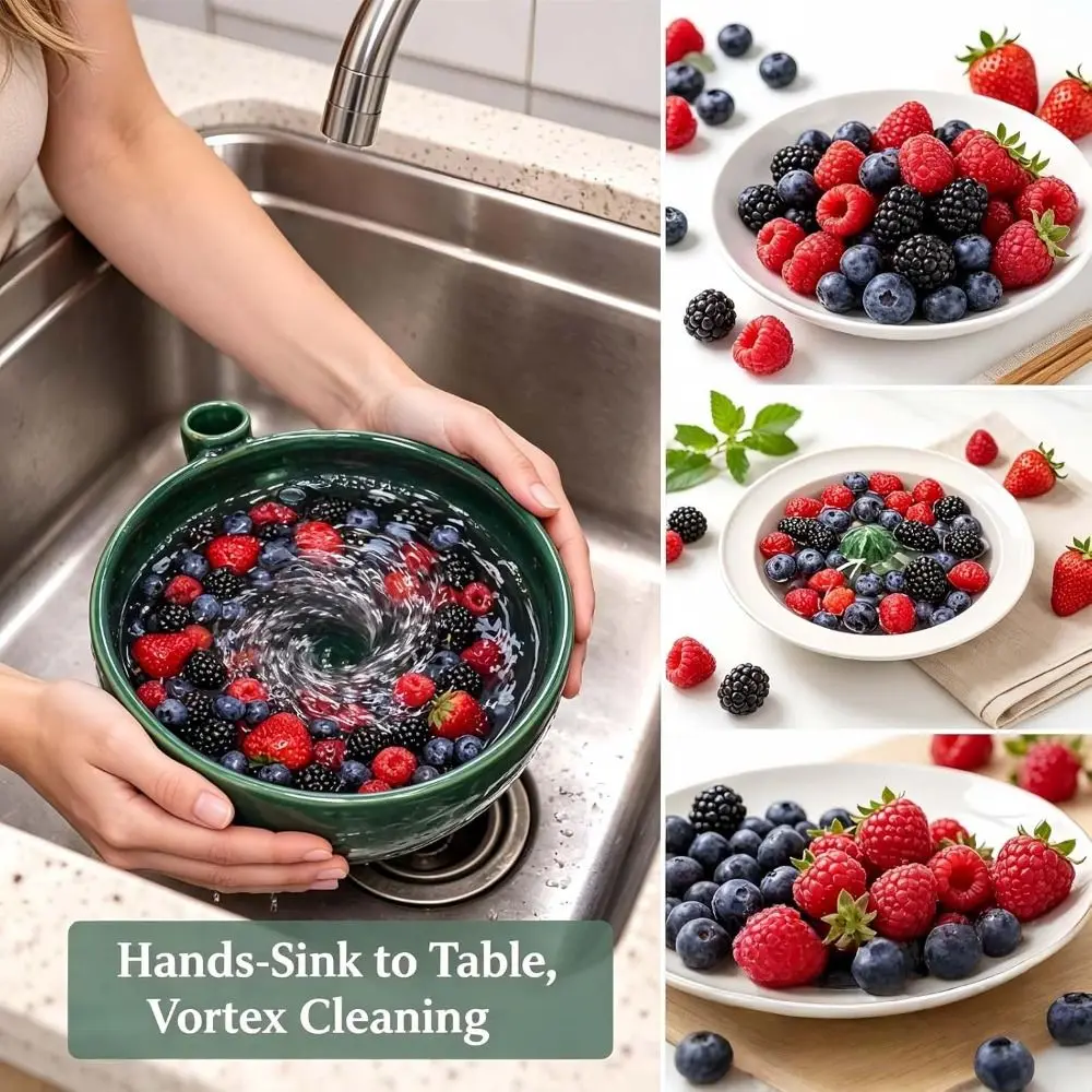 Imitation Ceramic Berry Swirl Bowl 360 Degree Cleaning Center Cone Design Vegetable Cleaning Bowl Drain Holes Quick Drainage