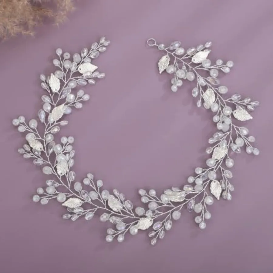 

Silver Headpiece for Hair Styling Jewelry Women Girls Handmade Leaves Hair Pcs Vine for Wedding Brides Bridesmaid Princess Hair