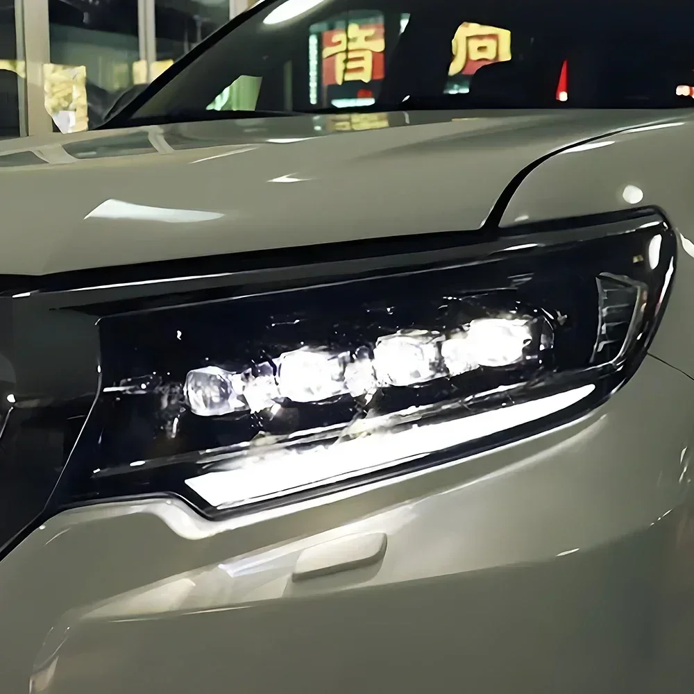 

Для Toyota Prado 2018-2023 светодиодные передние фонари автомобиля в сборе, обновленный кристаллический дизайн, четыре линзы проектора, аксессуары для автомобильных фар
