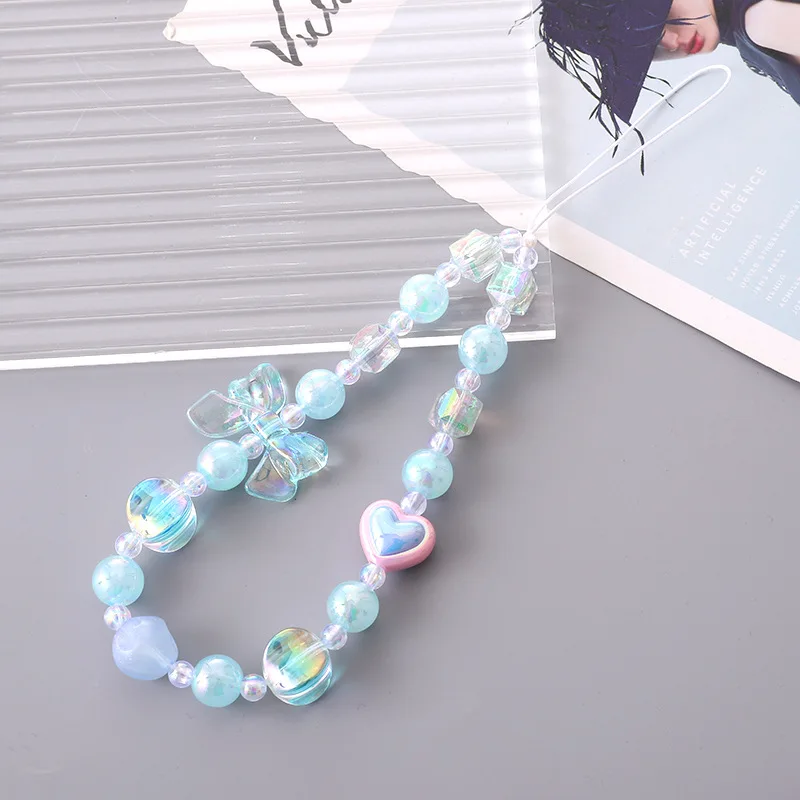 Fashionable Bow Phone Chain Creative Love Beaded Phone Case Hanging Rope Anti Loss and Anti Drop Women's Wrist Strap