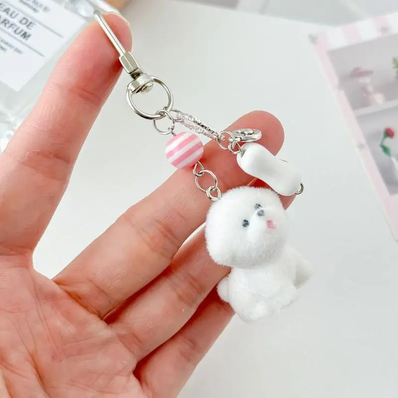 

Cartoon Flocking Puppy Keychain Girl Handbag Charms Decoration Kawaii Dog Key Ring Mobile Phone Pendant Chain Gift