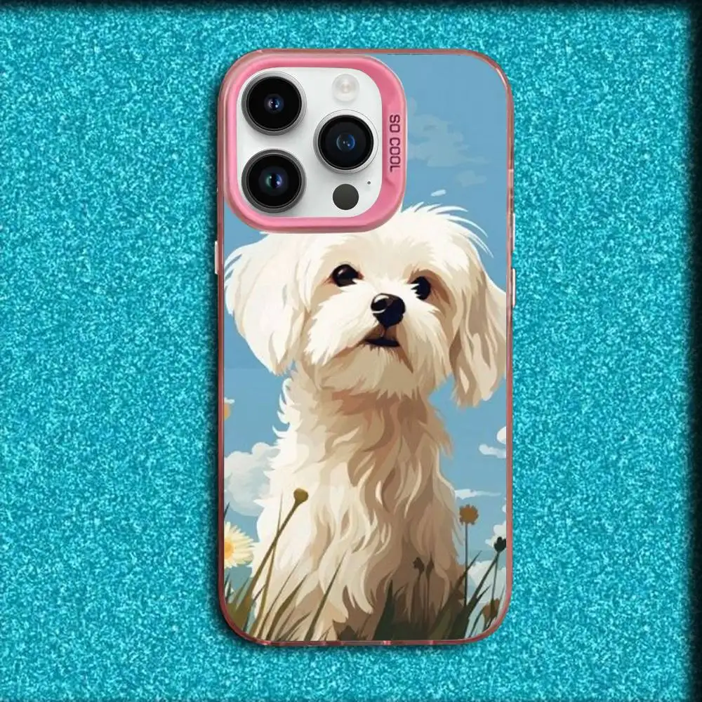 حافظة هاتف كلب مالطي لطيف لهاتف آيفون 17,16,15,14,13,12,11,Pro,Max,Plus,E,SE4,Air,Mini Pink IMD Box