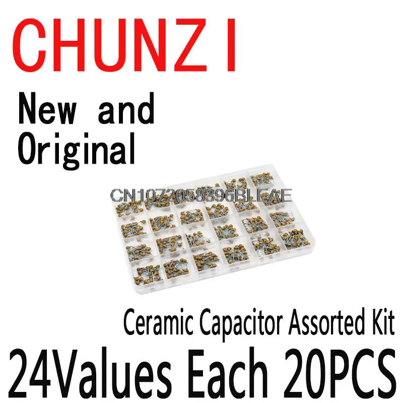 24Values*20PCS =480PCS Monolithic Ceramic Capacitor Ceramic Capacitor Assorted Kit + BOX 10pF~10uF 