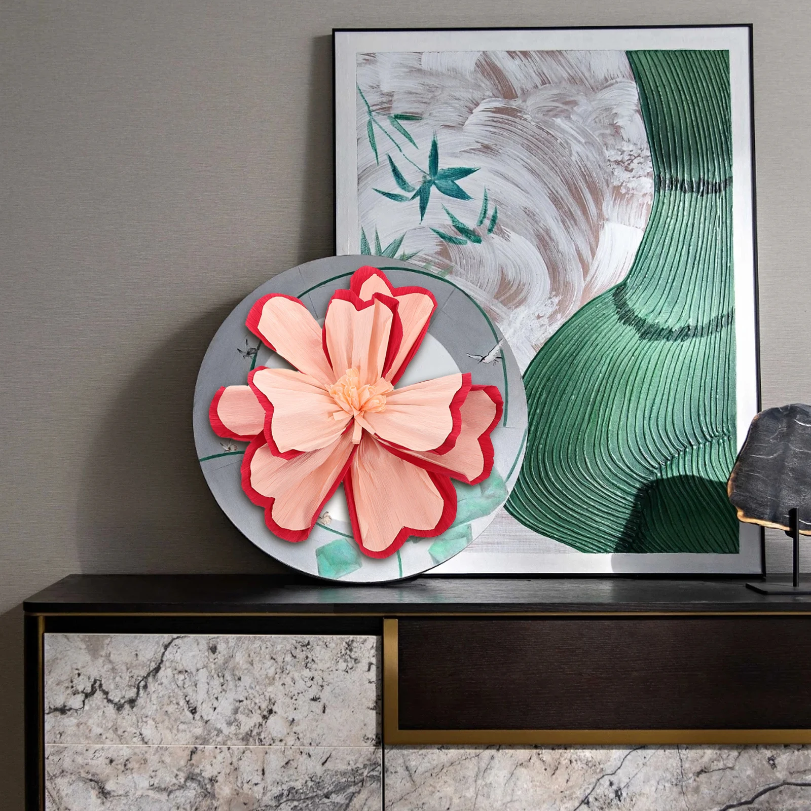 

3D Crepe Paper Flowers Decor for Bedroom Headboard Wall Background Rv Interior Elegant Floral Art Decoration Self Adhesive Party