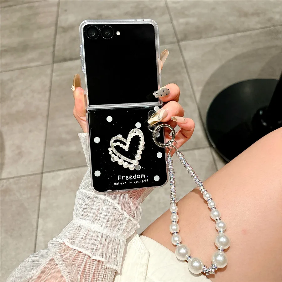 Mode Polka Dot Perle Armband Telefon Fall für Samsung Galaxy Z Flip7 Fall Z Flip7FE Z Flip6 Abdeckung Z Flip5 Z Flip4 Flip3 Capa