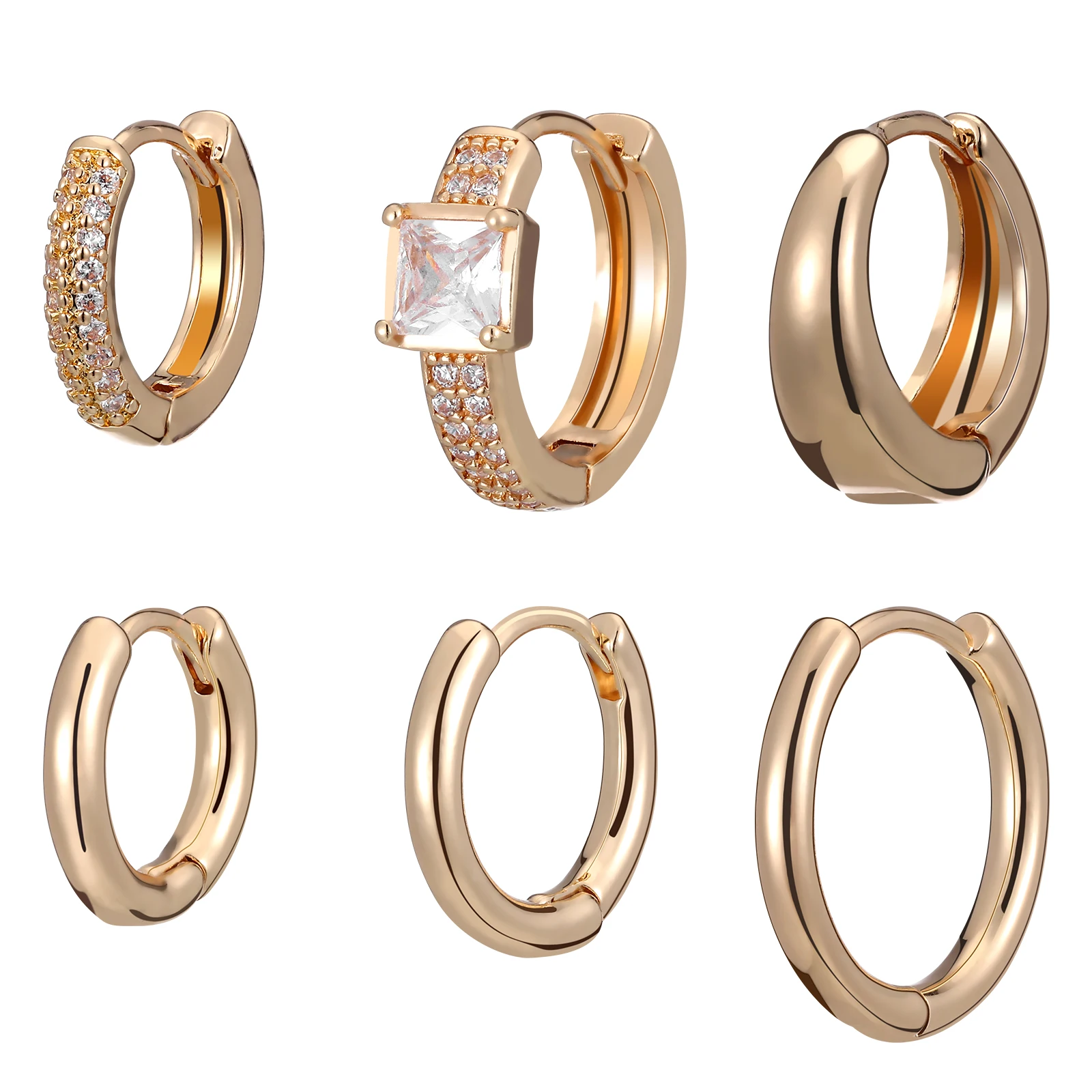 

6 Pcs Gold plated Copper Hoop Earrings Lightweight Comfortable Daily Wear Mini Sterling Women Accessories Gift Set