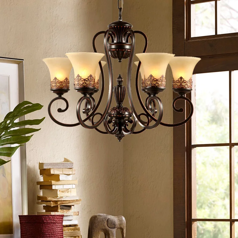 

Hot New American-style Chandelier for Living Room Duplex Villa French Restaurant Retro Bedroom Coffee Shop Lamp