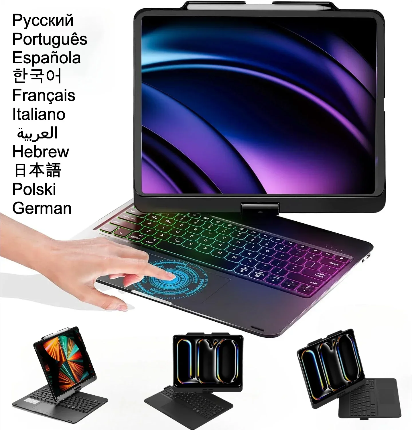 360° Rotatable Keyboard Case for IPad Air 13 M3/M2 Pro13 M5/M4,iPad Pro 12.9 6th/5th /4th/3rd Gen Toupad,Backlits,Pencil Holder