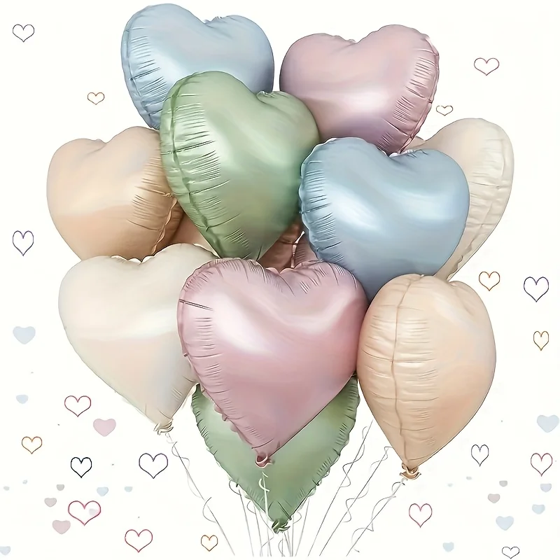 10PCS 18Inch Pastel Heart Foil Balloons - 5 Mix Colors for Valentine‘s Day Birthday Proposal Wedding Party Decorations