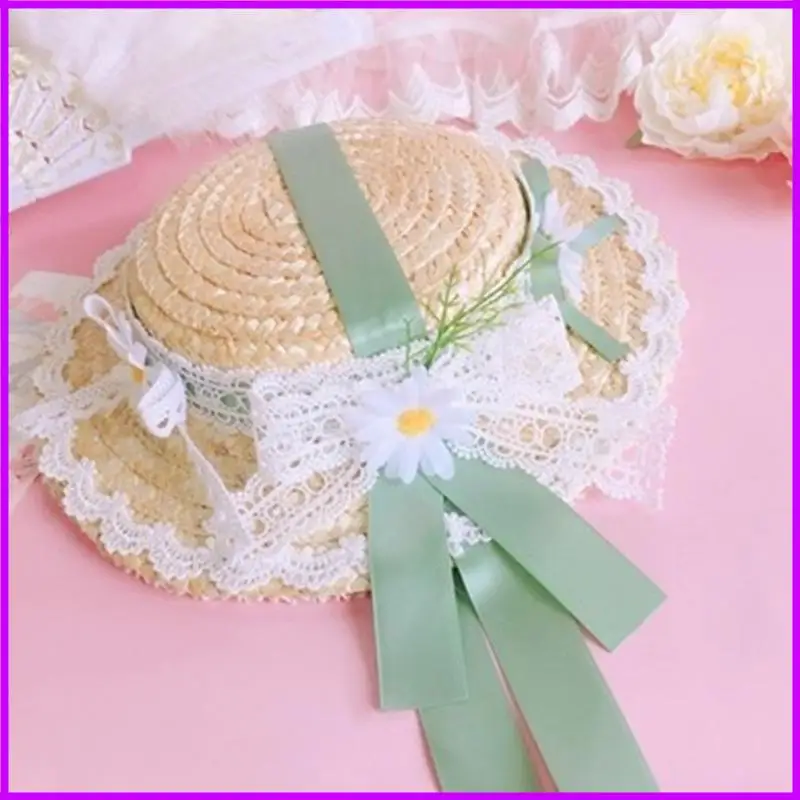 

Женская шляпа от солнца для чаепития, кружевная лента, маленькие соломенные шляпы, аксессуар для взрослых и детей