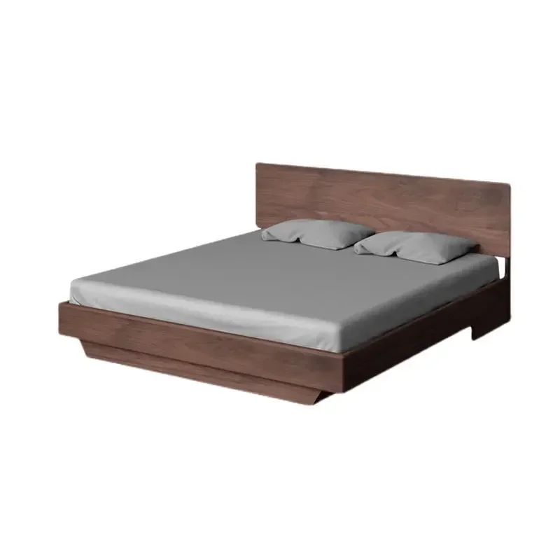 Nordic all solid wood black walnut double bed modern simple Japanese box storage bed