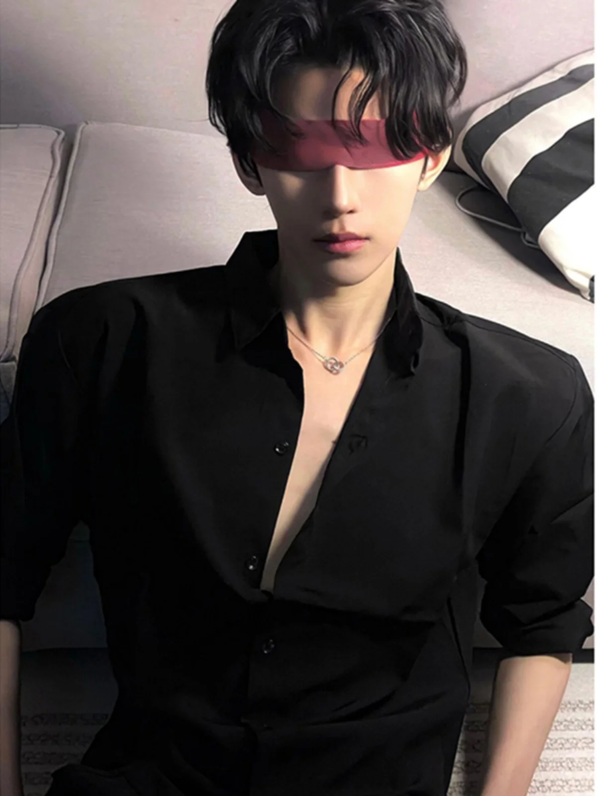 

British Style Long Sleeve Shirt Men's Summer Black Suit Jacket Naples Waistcoat Fashion Casual Loose Fit Polyester Fiber