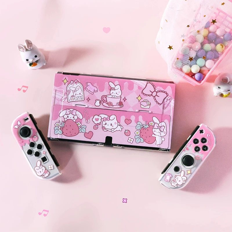 

Nintend Switch Oled Case Kawaii Rabbit Pink Case For Nintendo Switch Protective Hard Shell Split Joy-con Cover NS Accessories