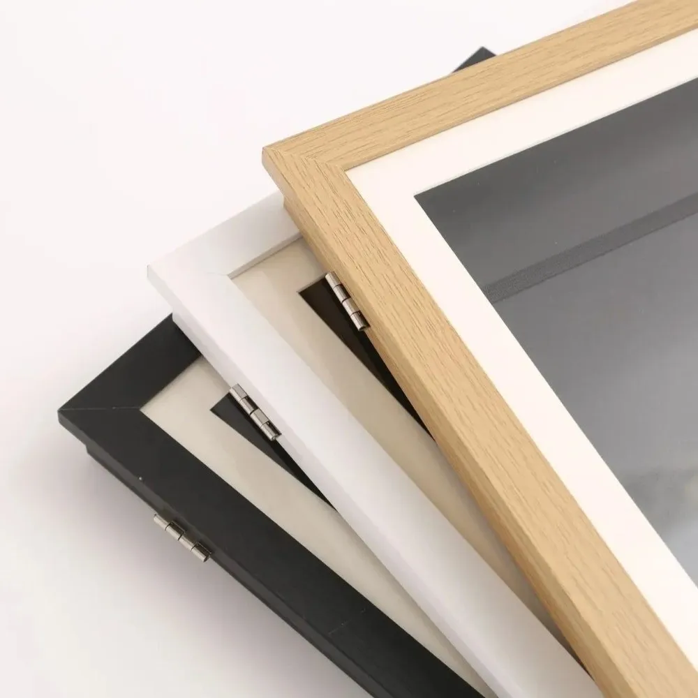 Multi-functional Wooden Picture Frame Wall Mount Rectangle Display Frame Magnetic Closure Changeable Flip Art Frame