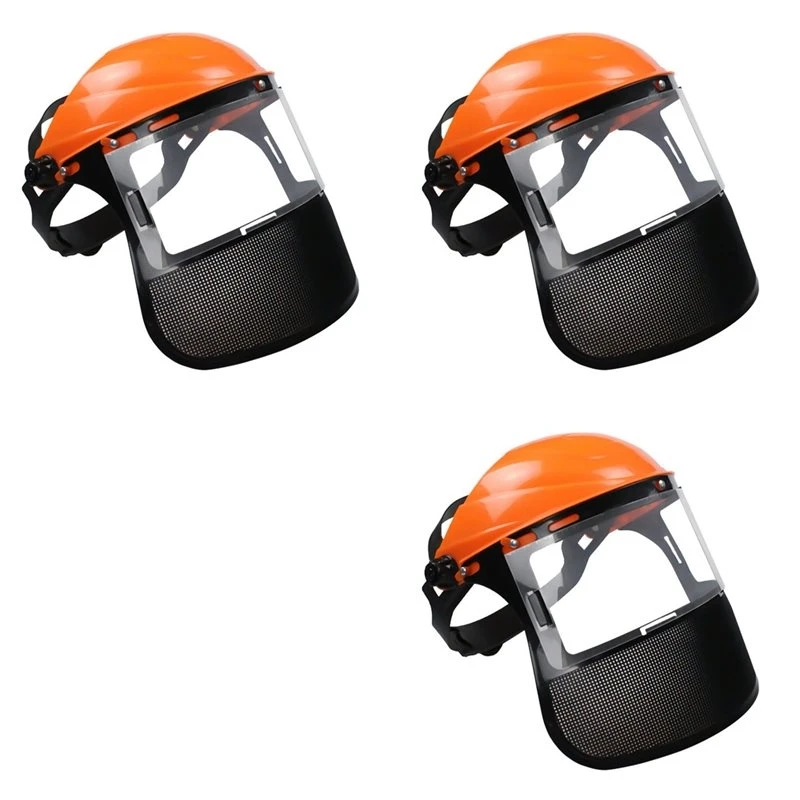 T21C 3X Garden Wire Mesh Protective Face Mask With Full Safety Protective Garden Face Trimmer Safety Hat Orange