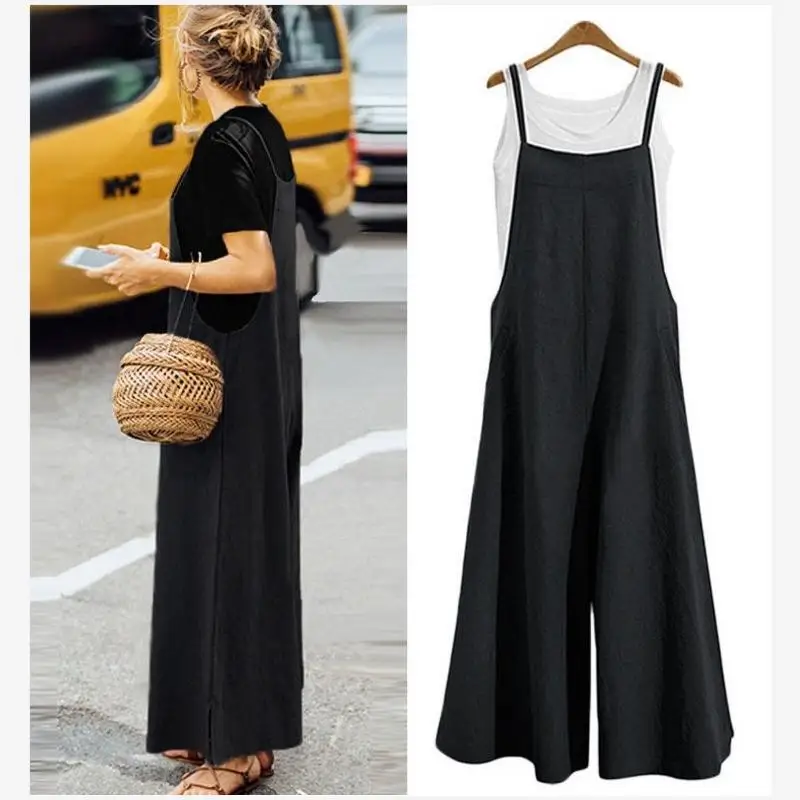Extra Large Size Women's Loose Casual Overalls Trendy Slimming Wide Leg Pants Three Acetate Fiber 100% Comfortable Fit