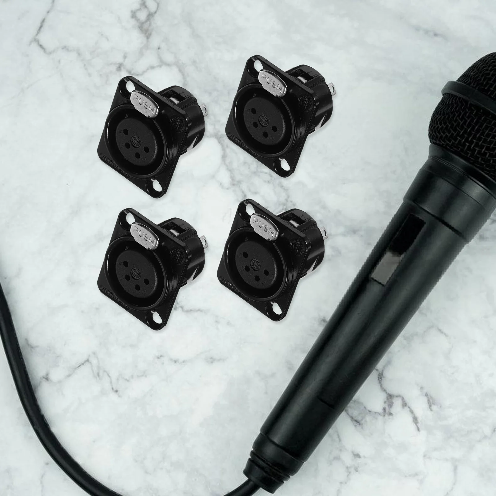 

4pcs Xlr Interface Microphone Female Connector 4 Pin Audio Speaker Panel Mount Plating Copper Material Compatible With Audio