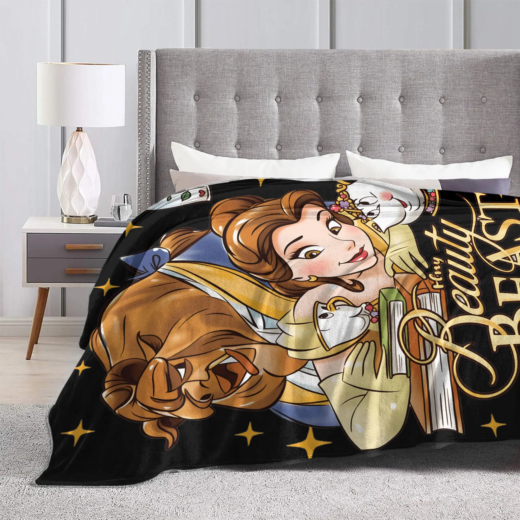 الجمال والوحش بطانية دافئة لينة طباعة أفخم رمي بطانية للطفل في الهواء الطلق الفانيلا المفرش غطاء السرير