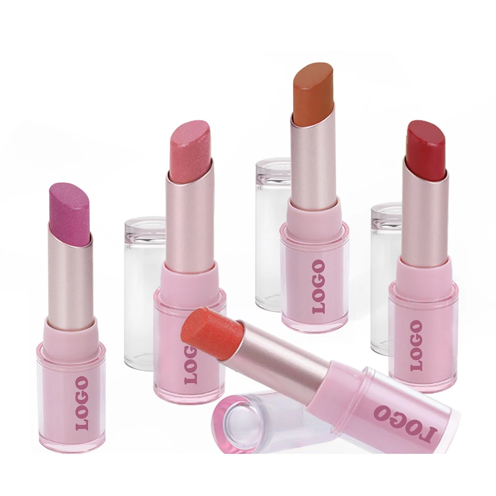 Batom de marca própria de 40 cores, logotipo personalizado, bálsamo labial altamente úmido, hidratante, perolado, maquiagem de pigmento de longa duração
