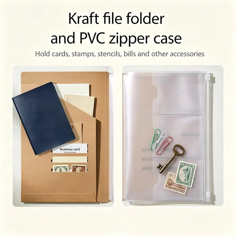 A5 Traveler' S Journal Insert Kit Includes Folders, PVC Pouches, Pen Holders, Clips& Bands For Notebook Organizer