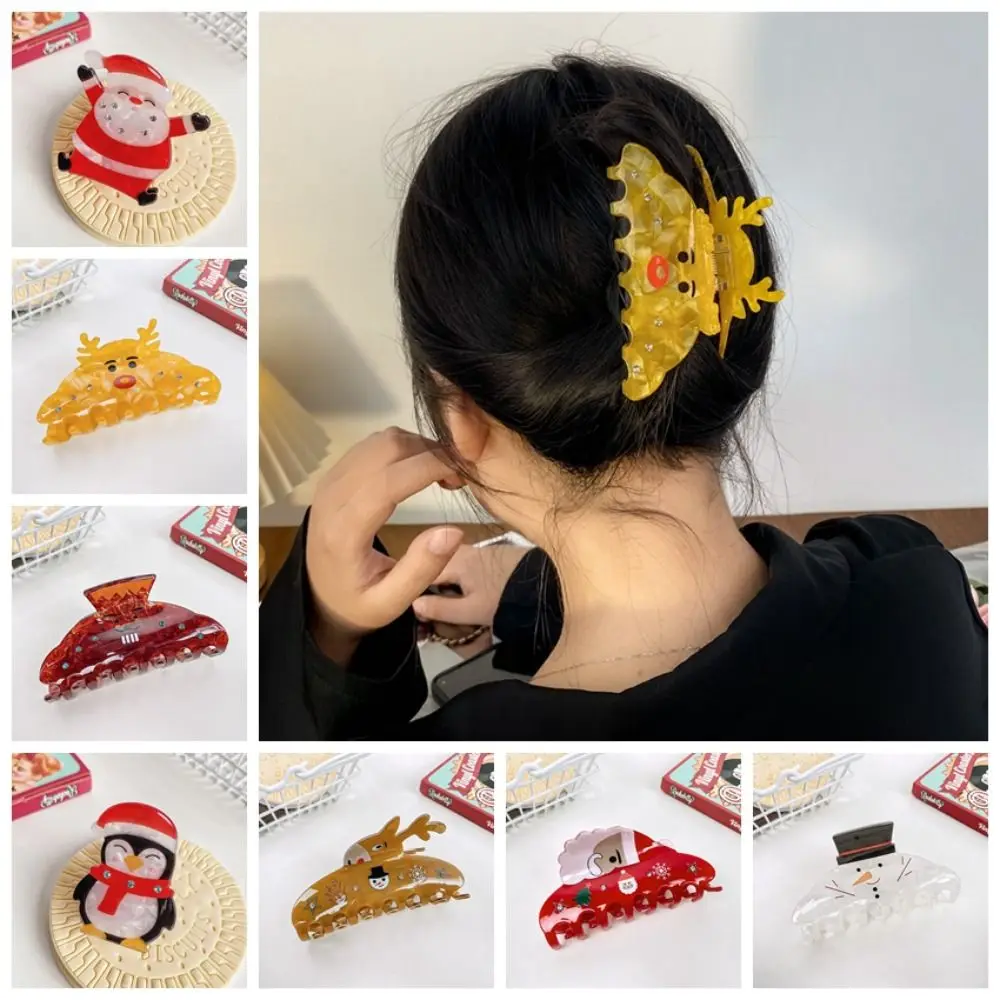 Deer Christmas Elk Hair Claw Penguin Cartoon Animal Santa Claus Shark Clip Ponytail Holder Korean Style Snowman Hair Clip Daily