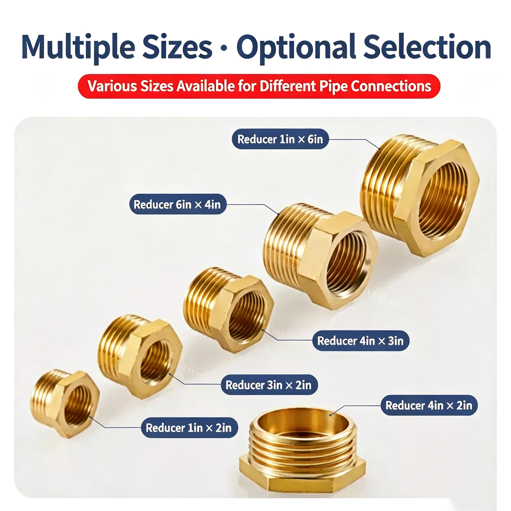 Brass adapter bushing, 1‑inch to 6‑point to 4‑point to 2‑point, 1/3‑point male‑female thread reducer, full‑copper reducing fitti