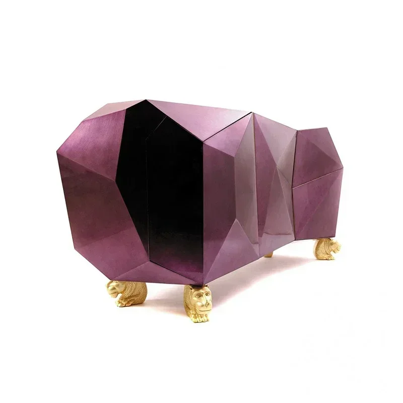 Designer Hotel Restaurant Golden Four-Legged Beast Irregular Diamond Sideboard