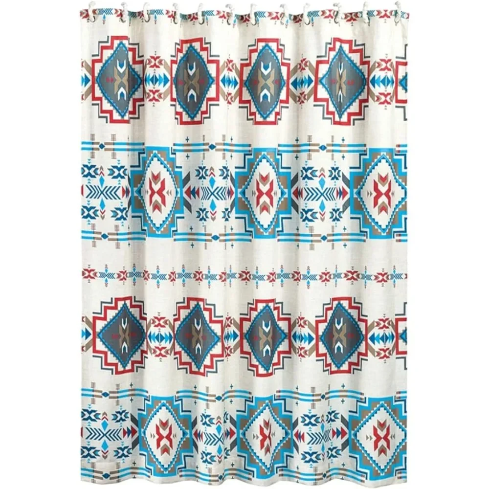 

Blue Red Aztec Tribal Southwestern Geometric Print Shower Curtain 72x72 Inch Shower Curtains for Bathroom Products Household