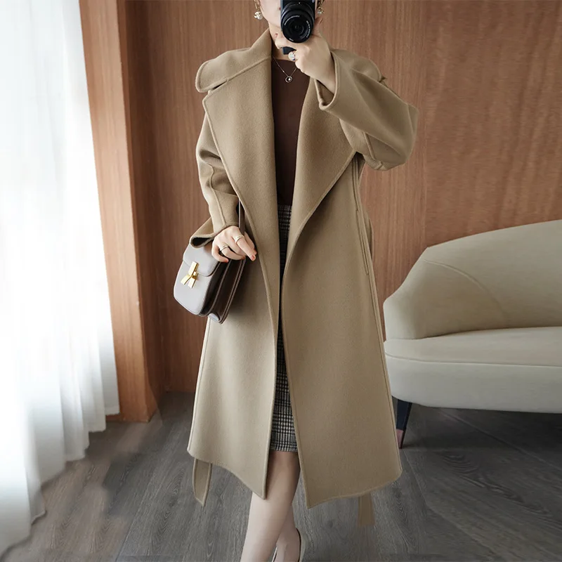 2025 Women's 100% Cashmere Thick Double sided Long Jacket Classic Multi functional Fashion Suitable for Business