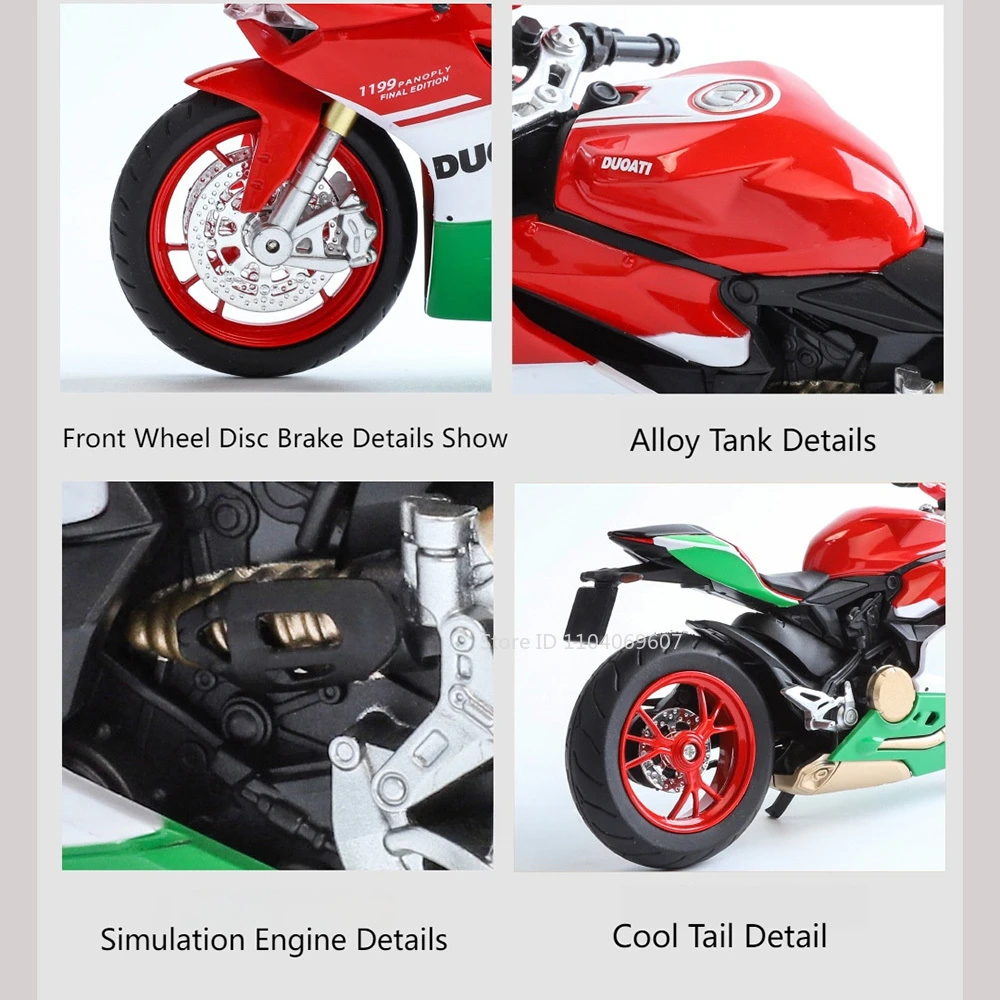Maßstab 1:12 1199 Motorrad-Spielzeug-Modellautos, Legierung, Druckguss, Stoßdämpfung, Ton, Licht, Kettengestänge, Simulationsmotoren für Jungen – Detail 13