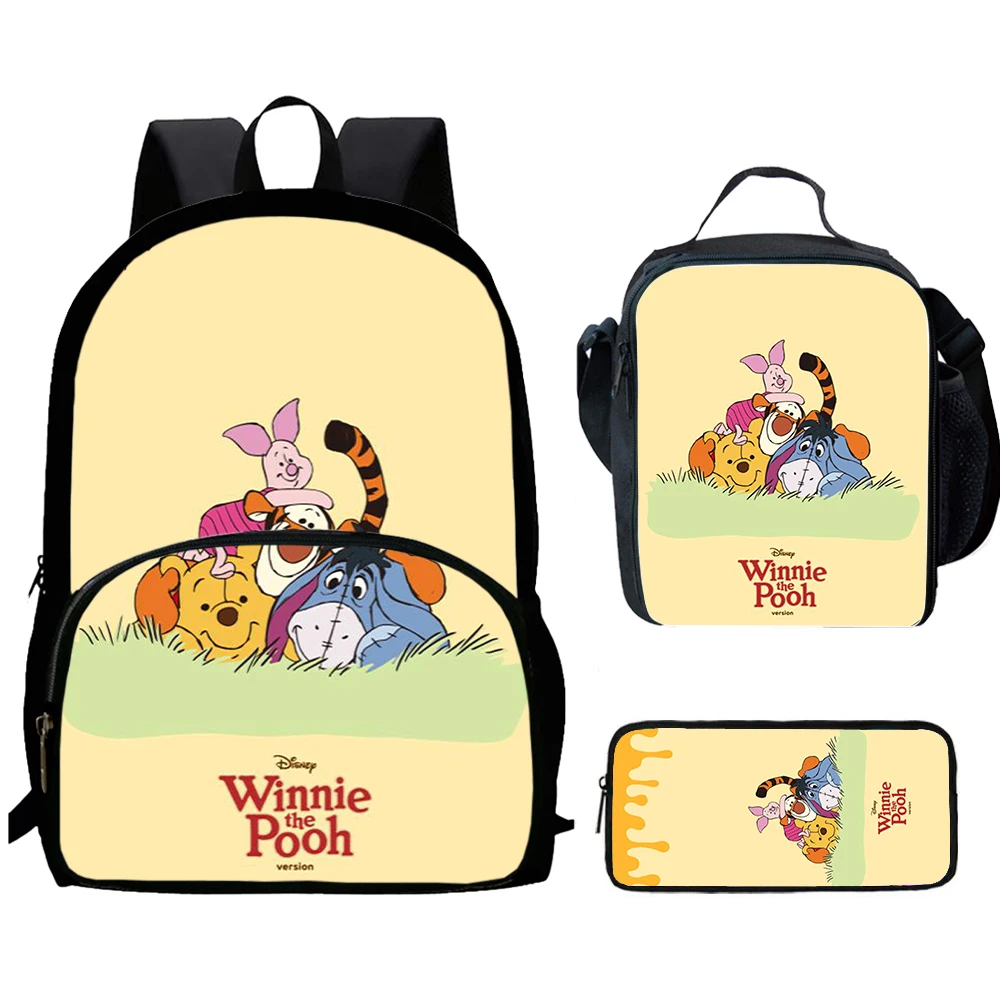 

Cartoon Winnie the Pooh Child Backpack with Front Pocket,Lunch Bags,Pencil Bags for Aged 5-10,Cartoon School Bags for Boys Girls