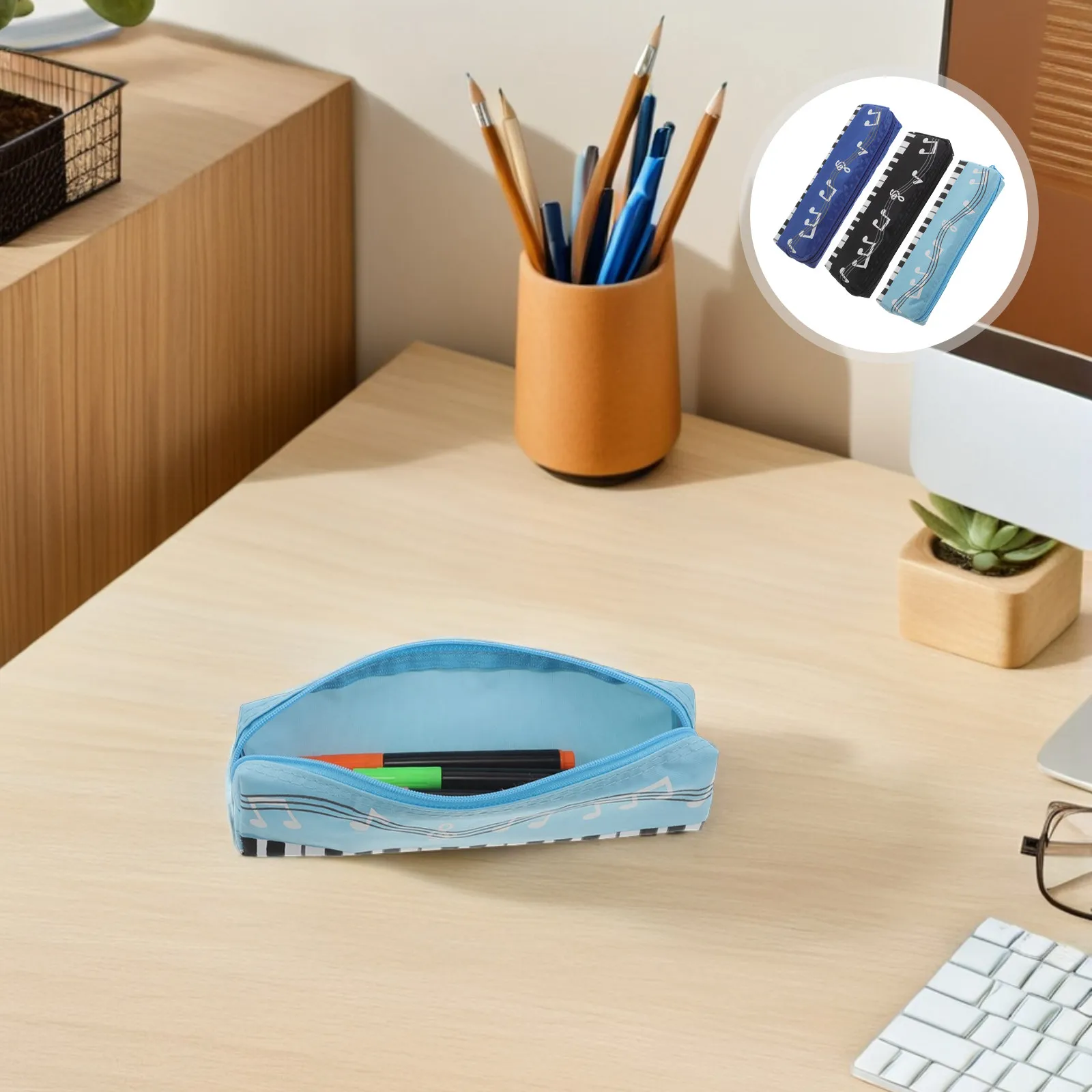 

3Pcs Piano Pencil Box: Music Note Pattern Pencil Case Square Stationery Organizer Storage Bag for School Back to School