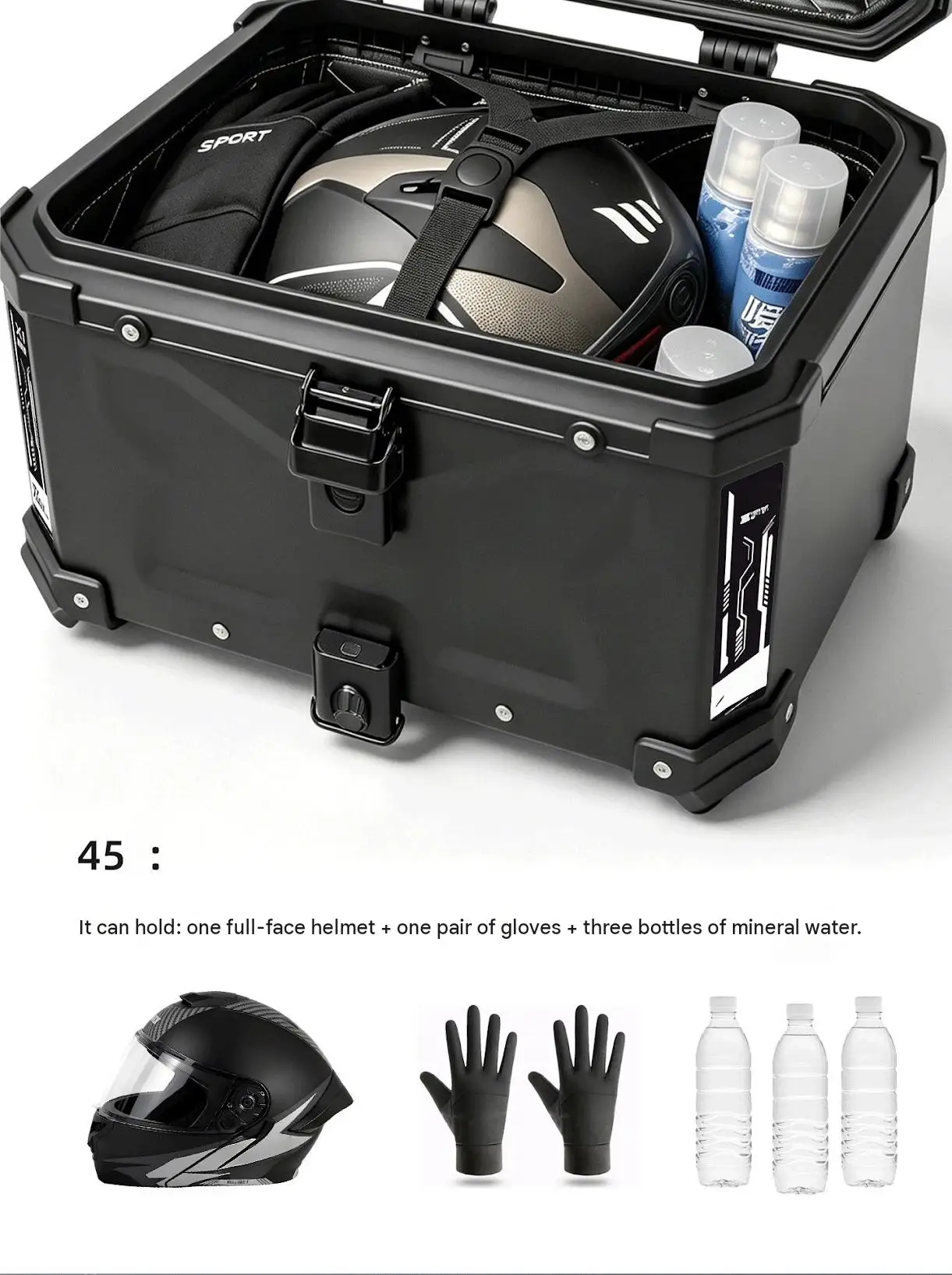 For VOGE SR150R 45L Aluminum Tail Box Large‑Capacity Storage For Full‑Face Helmet Scooter Touring Mod Accessories