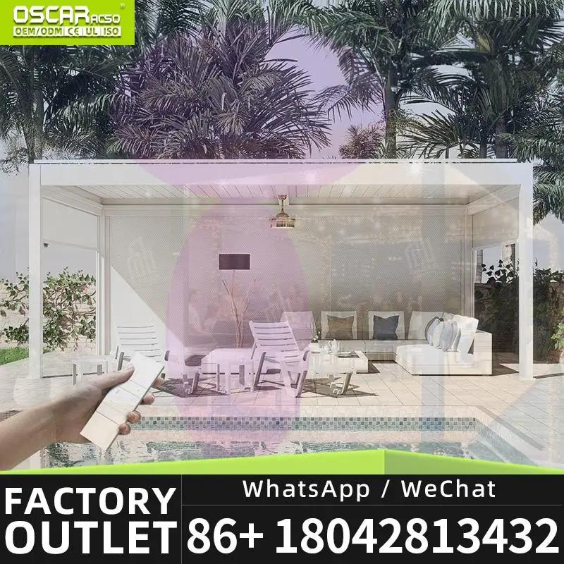 Gazebo bioclimático con techo de lamas para terraza, jardín, patio, pérgola