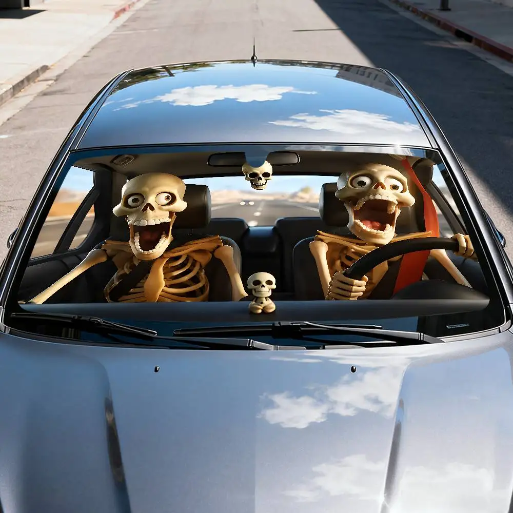 Whimsical And Humorous Skull Car SunShade Windshield Sun Shade Foldable UV Ray Sun Visor Protector Sunshade For Front Window