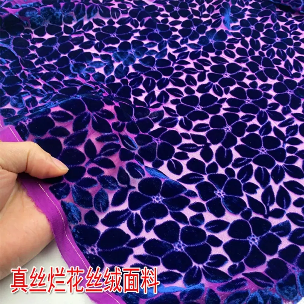 Real Velvet Fabric By Meter Burnt Out Velvet Hollow Jacquard Mulberry Silk Dress Micro Transparent Cheongsam Clothing Fabric