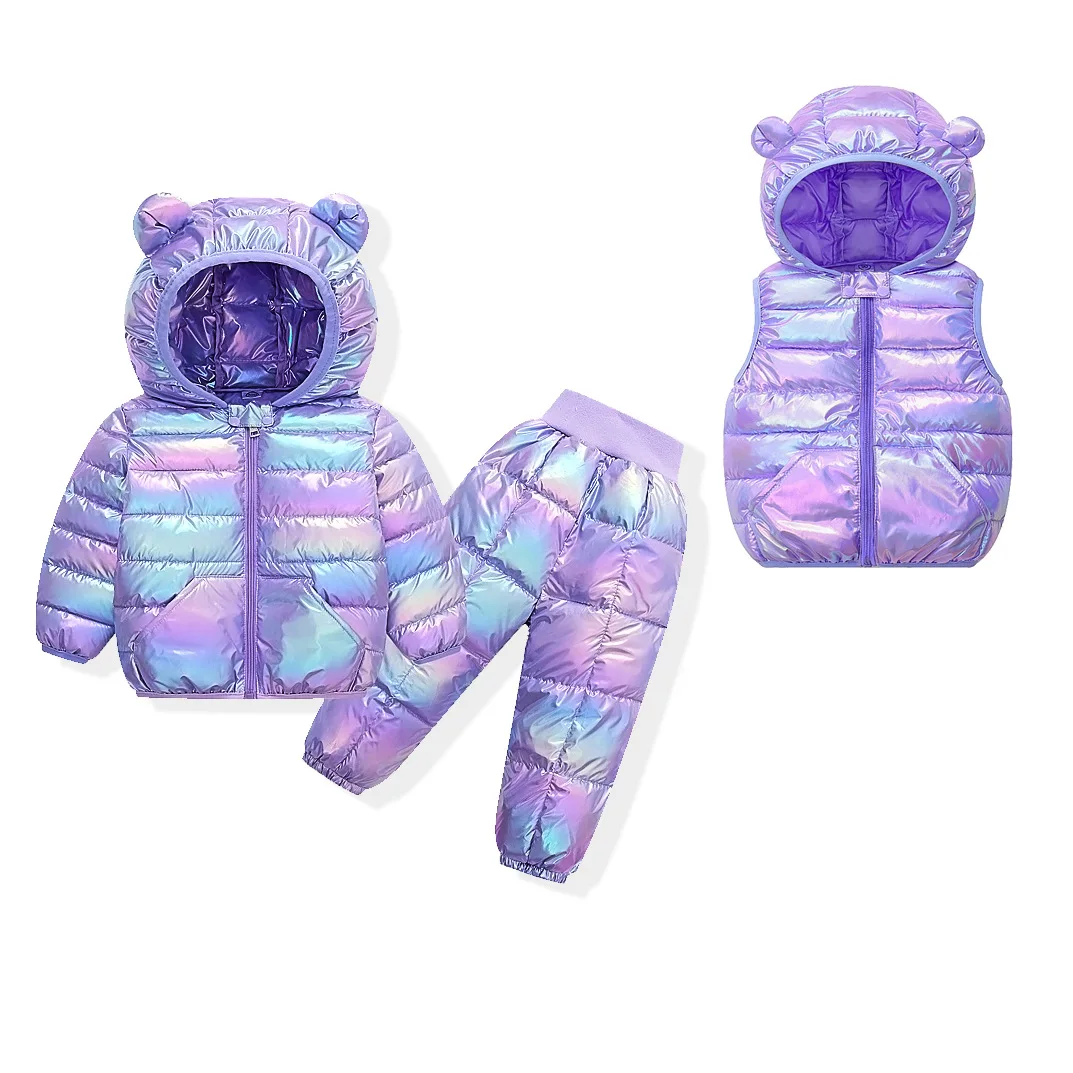 

Зимние комбинезоны для детей, 3 шт., зимний теплый пуховик + жилет + брюки, комплекты уличной детской холодной одежды, зимний спортивный костюм