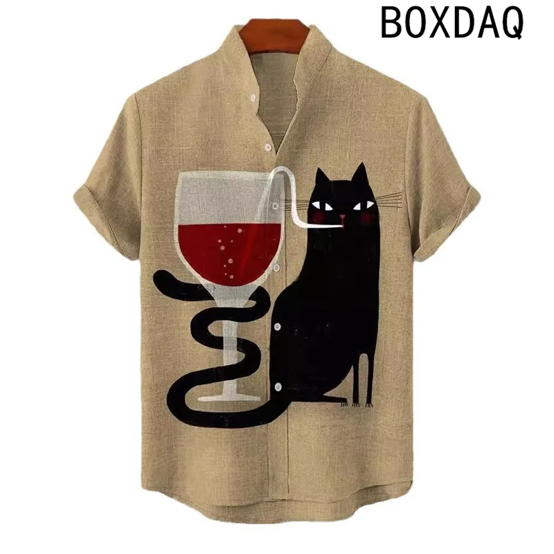 Big Size Men Hawaiian Shirt 3D Animal Cat Pattern Printed Shirt Men's Summer Short Sleeved Casual Blouse Shirt - Image 2