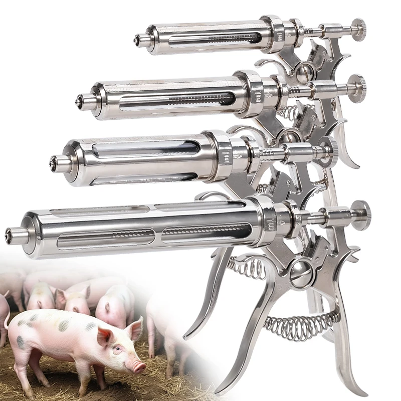 Livestock Continuous Syringe Stainless Steel Adjustable Automatic Vaccine Injection for Pig Cattle Sheep Chicken 10/20/30/50ml